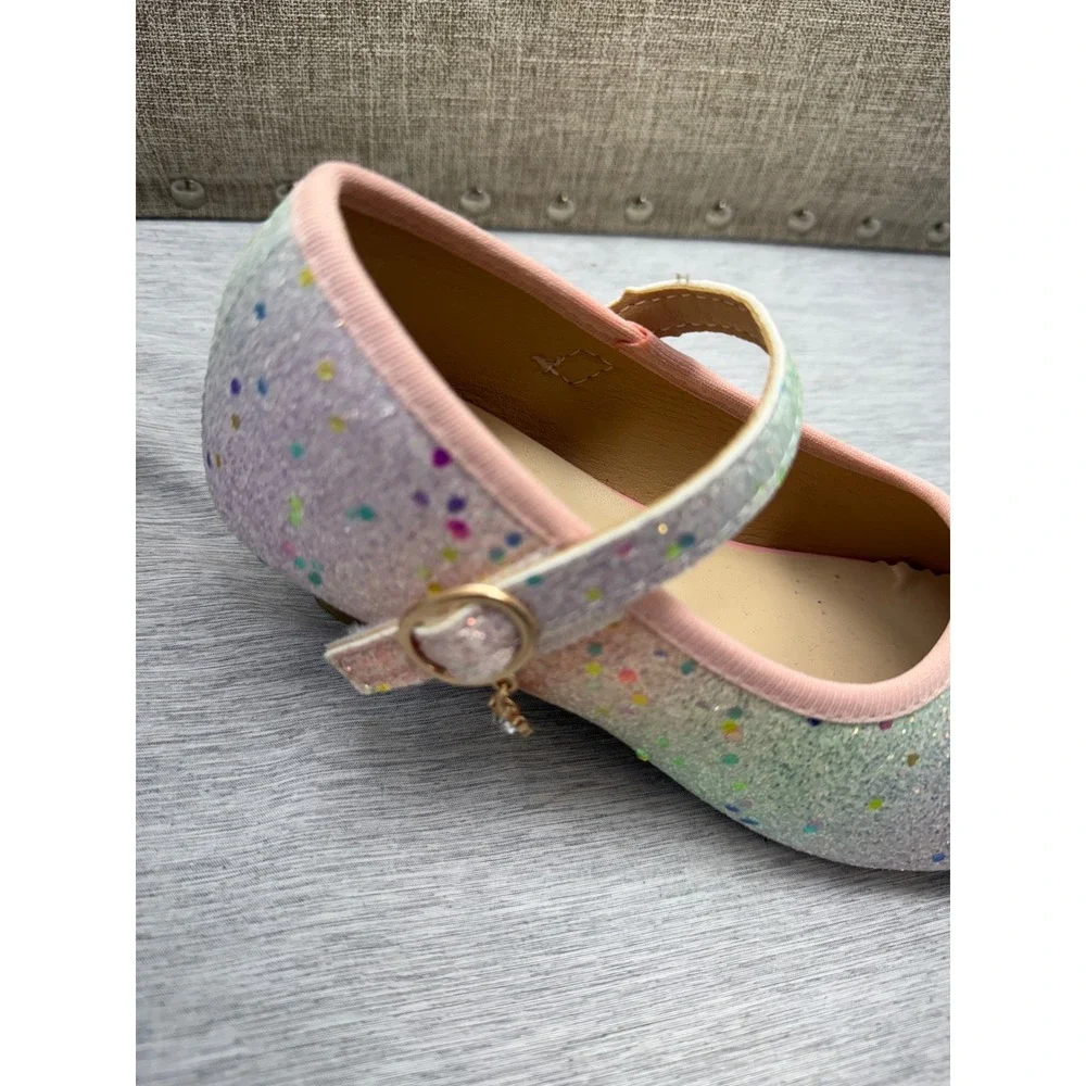 Girls Pastel Ombre Glitter Mary Jane Dress Shoes Block Heel Size 32 EU